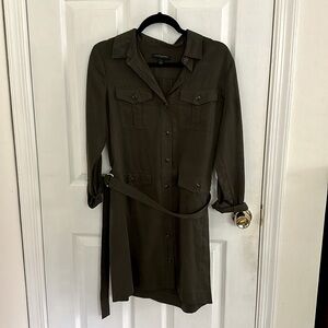 Banana Republic olive colored button down shirt dress